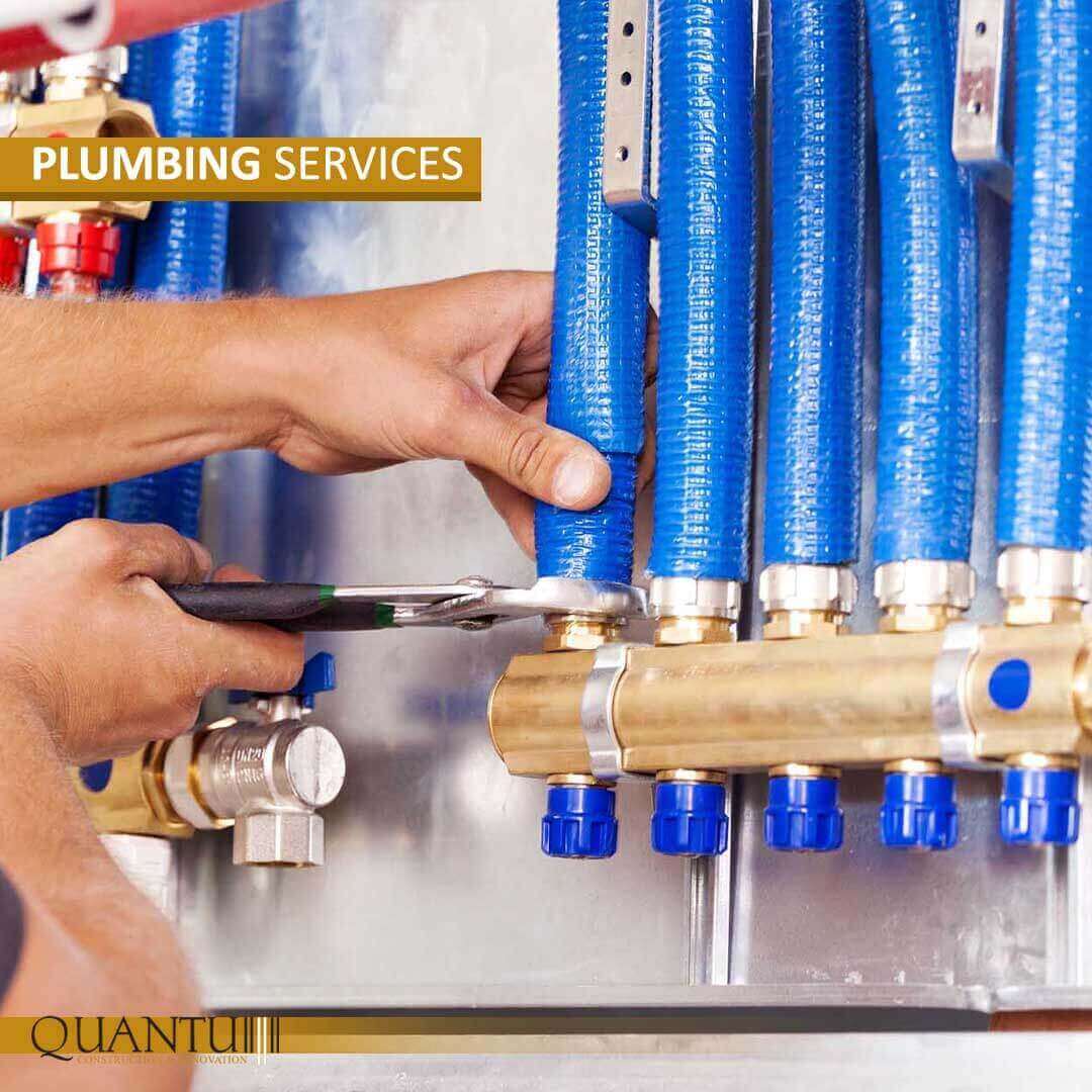 Plumbing worker services by Quantum, professional plumbing repairs and installations in Lebanon, Jordan, Iraq, UAE, Kuwait, Saudi Arabia, Qatar, Oman, Egypt, Nigeria, South Africa, Cyprus, Canada, and the USA.